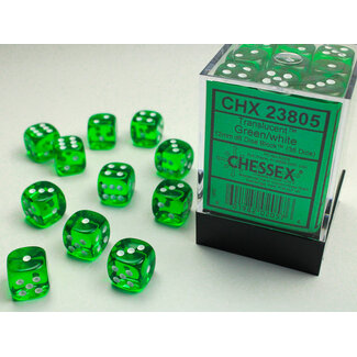 Chessex Green/white - 36 Transulent 12mm D6 Dice Block