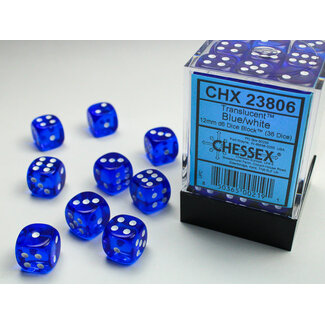 Chessex Blue/white - 36 Transulent 12mm D6 Dice Block