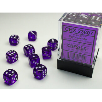 Chessex Purple/white - 36 Transulent 12mm D6 Dice Block