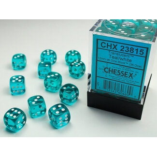 Chessex Teal/white - 36 Transulent 12mm D6 Dice Block