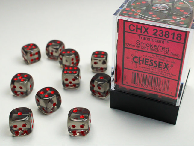 Chessex Smoke/red - 36 Transulent 12mm D6 Dice Block