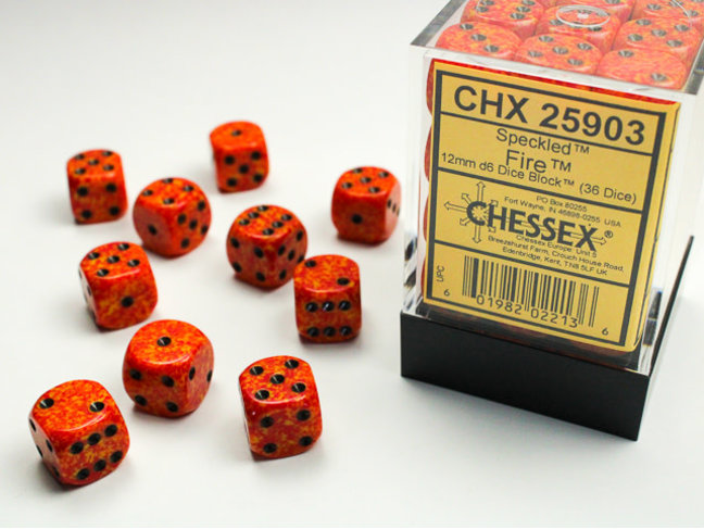Chessex Fire - 36 Speckled 12mm D6 Dice Block