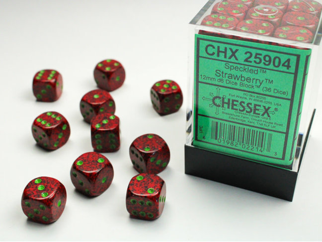 Chessex Strawberry - 36 Speckled 12mm D6 Dice Block