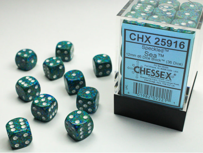 Chessex Sea - 36 Speckled 12mm D6 Dice Block