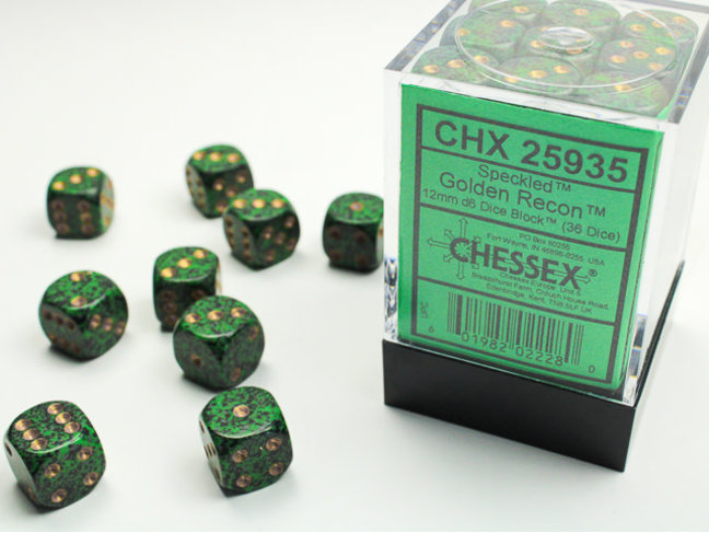 Chessex Golden Recon - 36 Speckled 12mm D6 Dice Block