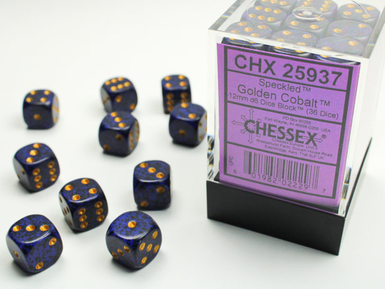 Chessex Chessex: Golden Cobalt - 36 Speckled 12mm D6 Dice Block