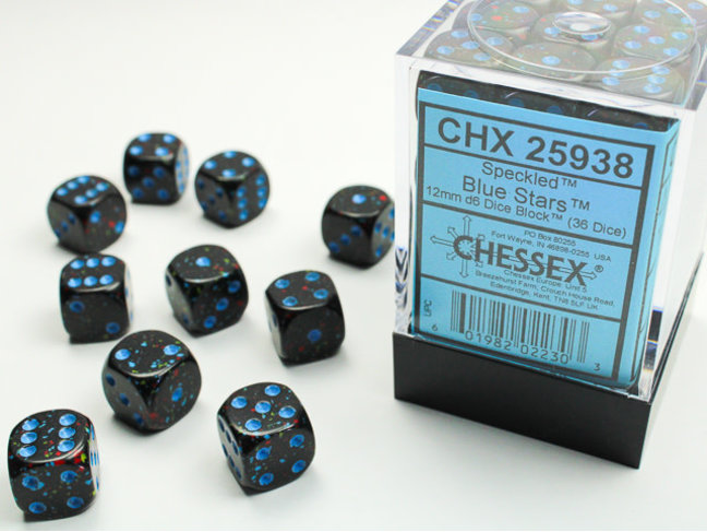 Chessex Blue Stars - 36 Speckled 12mm D6 Dice Block