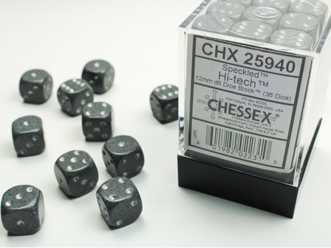 Chessex Hi-Tech 36 Speckled 12mm D6 Dice Block