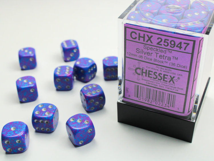 Chessex Chessex: Silver Tetra - 36 Speckled 12mm D6 Dice Block