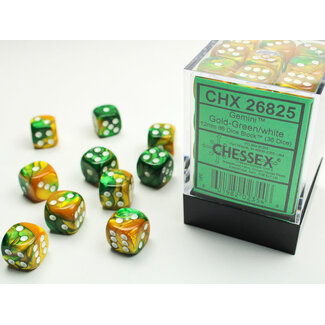 Chessex Gold-Green/white - 36 Gemini 12mm D6 Dice Block