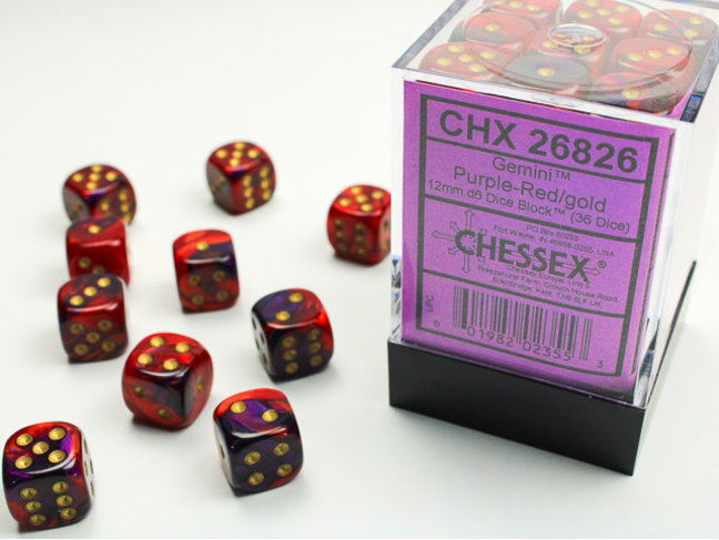 Chessex Purple-Red/gold - 36 Gemini 12mm D6 Dice Block