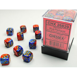 Chessex Blue-Red/gold - 36 Gemini 12mm D6 Dice Block