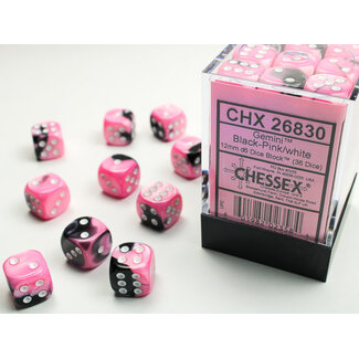 Chessex Black-Pink/white - 36 Gemini 12mm D6 Dice Block