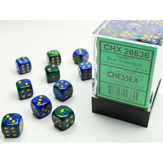 Chessex Blue-Green/gold - 36 Gemini 12mm D6 Dice Block