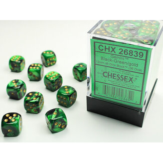 Chessex Black-Green/gold - 36 Gemini 12mm D6 Dice Block