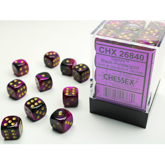 Chessex Black-Purple/gold - 36 Gemini 12mm D6 Dice Block