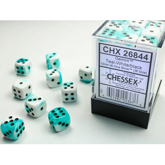 Chessex Teal-White/black - 36 Gemini 12mm D6 Dice Block