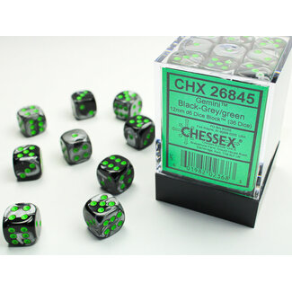 Chessex Black-Grey/green - 36 Gemini 12mm D6 Dice Block