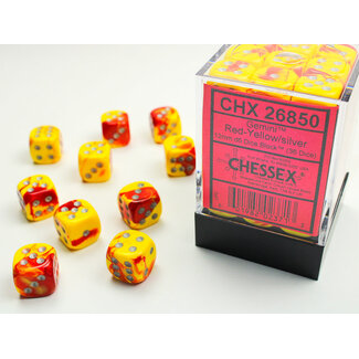 Chessex Red-Yellow/silver - 36 Gemini 12mm D6 Dice Block