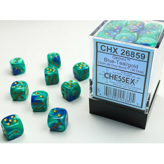 Chessex Blue-Teal/gold - 36 Gemini 12mm D6 Dice Block