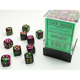 Chessex Green-Purple/gold - 36 Gemini 12mm D6 Dice Block