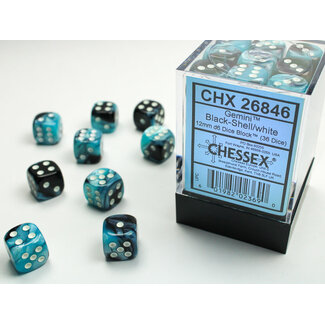 Chessex Black-Shell/white - 36 Gemini 12mm D6 Dice Block