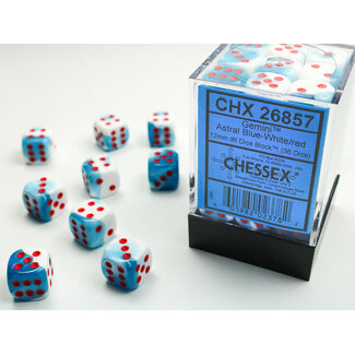 Chessex Astral Blue-White/red - 36 Gemini 12mm D6 Dice Block