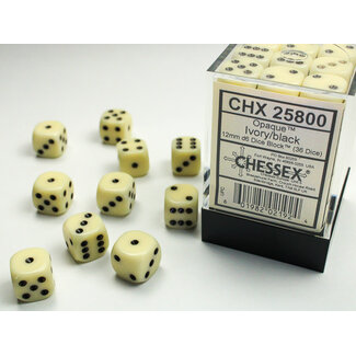 Chessex Ivory/black - 36 Opaque 12mm D6 Dice Block