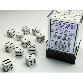 Chessex White/black - 36 Opaque 12mm D6 Dice Block