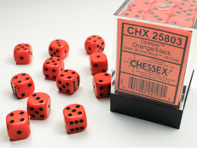 Chessex Orange/black - 36 Opaque 12mm D6 Dice Block