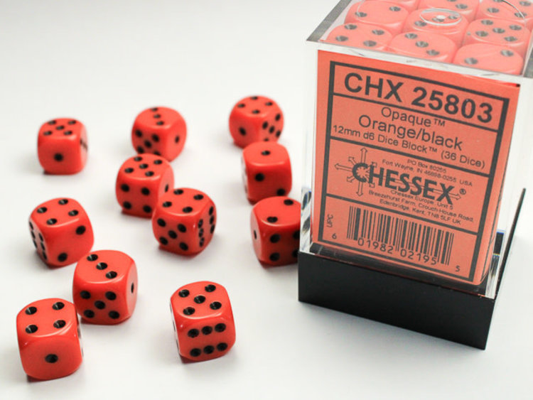 Chessex Chessex: Orange/black - 36 Opaque 12mm D6 Dice Block