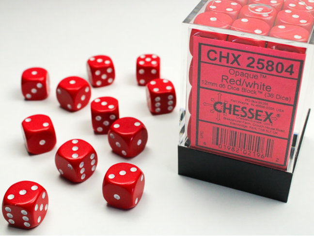 Chessex Red/white - 36 Opaque 12mm D6 Dice Block