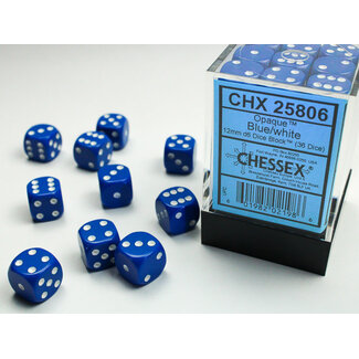 Chessex Blue/white - 36 Opaque 12mm D6 Dice Block