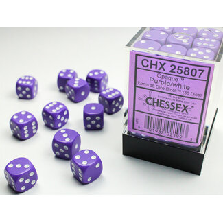 Chessex Purple/white - 36 Opaque 12mm D6 Dice Block