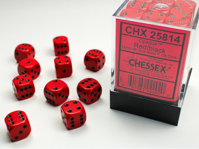 Chessex Red/black - 36 Opaque 12mm D6 Dice Block