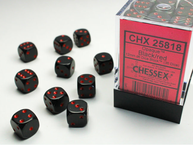 Chessex Black/red - 36 Opaque 12mm D6 Dice Block