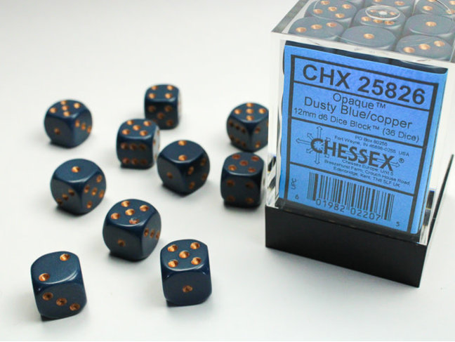 Chessex Dusty Blue/copper - 36 Opaque 12mm D6 Dice Block