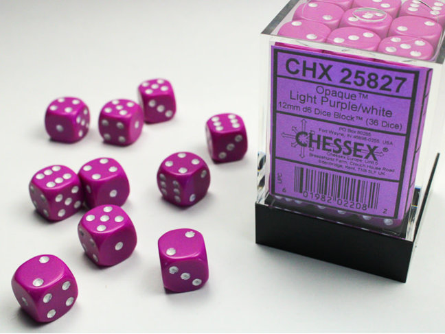 Chessex Light Purple/white - 36 Opaque 12mm D6 Dice Block