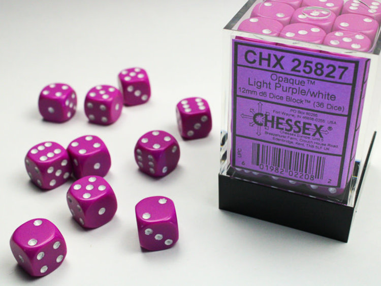 Chessex Chessex: Light Purple/white - 36 Opaque 12mm D6 Dice Block