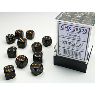 Chessex Black/gold - 36 Opaque 12mm D6 Dice Block