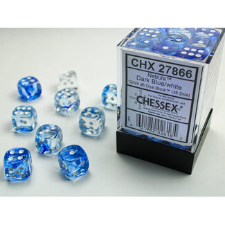 Chessex Dark Blue/white - 36 Nebula 12mm D6 Dice Block