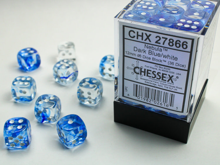 Chessex Chessex: Dark Blue/white - 36 Nebula 12mm D6 Dice Block