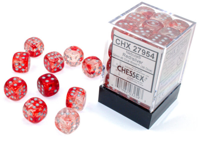 Chessex Red/silver - 36 Nebula 12mm D6 Dice Block