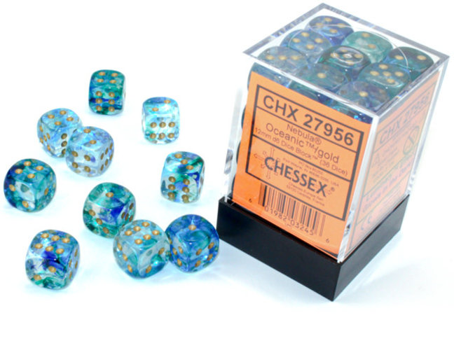 Chessex Oceanic/gold - 36 Nebula 12mm D6 Dice Block