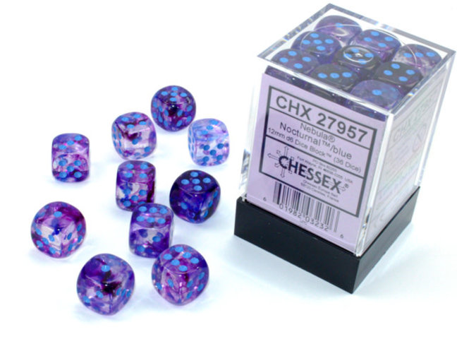 Chessex Nocturnal/blue - 36 Nebula 12mm D6 Dice Block