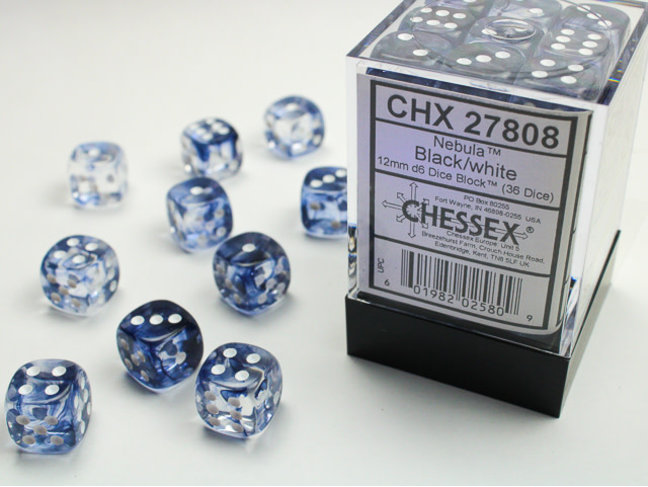 Chessex Black/white - 36 Nebula 12mm D6 Dice Block