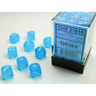 Chessex Caribbean Blue/white - 36 Frosted 12mm D6 Dice Block