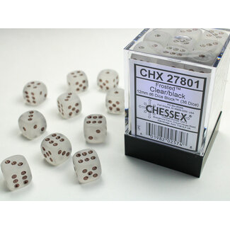 Chessex Clear/black - 36 Frosted 12mm D6 Dice Block