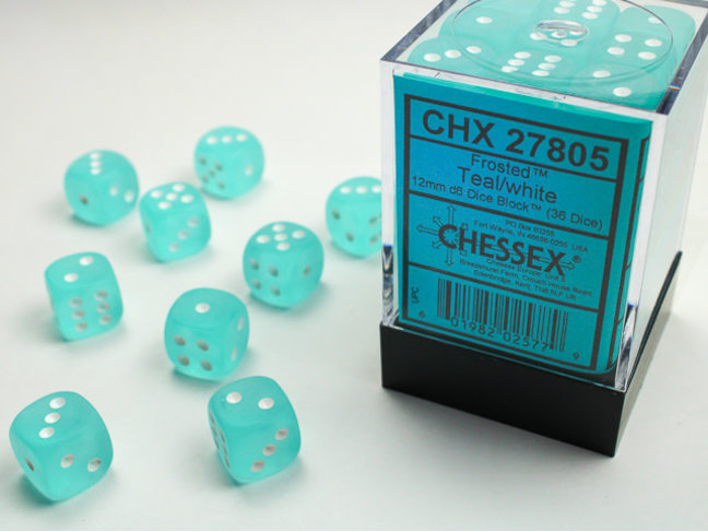 Chessex Teal/white - 36 Frosted 12mm D6 Dice Block