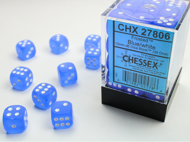 Chessex Blue/white - 36 Frosted 12mm D6 Dice Block